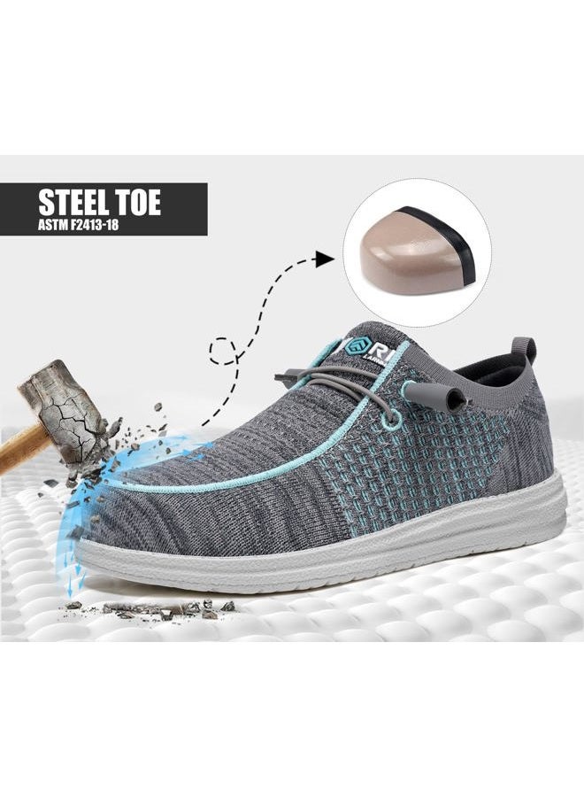 LARNMERN Steel Toe Loafers Women Lightweight Comfortable Slip On Walking Casual Flats Sneakers Work Safety Shoes, Grey Mint, 38.5 EU - Image 5