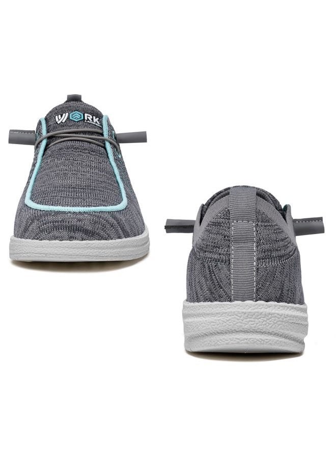 LARNMERN Steel Toe Loafers Women Lightweight Comfortable Slip On Walking Casual Flats Sneakers Work Safety Shoes, Grey Mint, 38.5 EU - Image 3