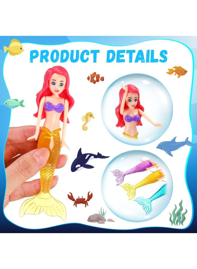OSHIMA Click to see full view 14 Pcs Mermaid Diving Toys Set for Kids, Swimming Pool Toys with Gemstones & Shell Treasure Chest, Swimming Pool Games Mermaid Dive Bath Toy, Diving Pool Toy for Girls Boys Summer Underwater Gift - Image 5
