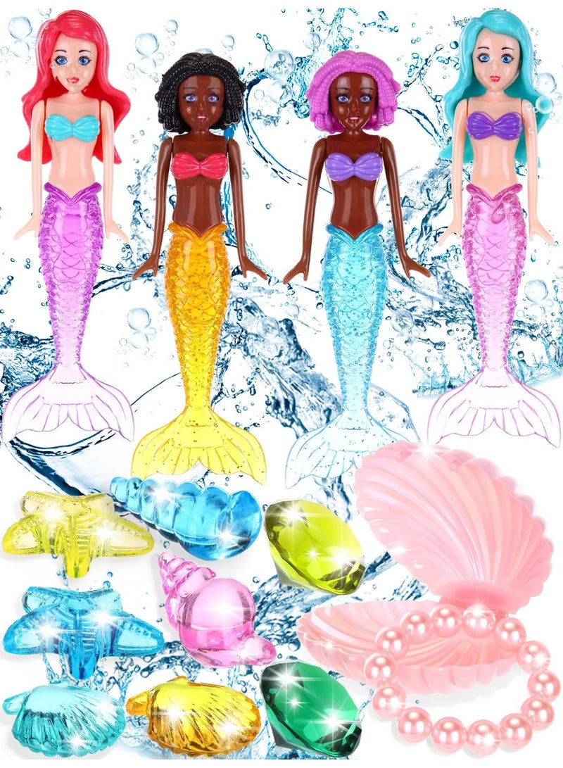 OSHIMA Click to see full view 14 Pcs Mermaid Diving Toys Set for Kids, Swimming Pool Toys with Gemstones & Shell Treasure Chest, Swimming Pool Games Mermaid Dive Bath Toy, Diving Pool Toy for Girls Boys Summer Underwater Gift - Image 1