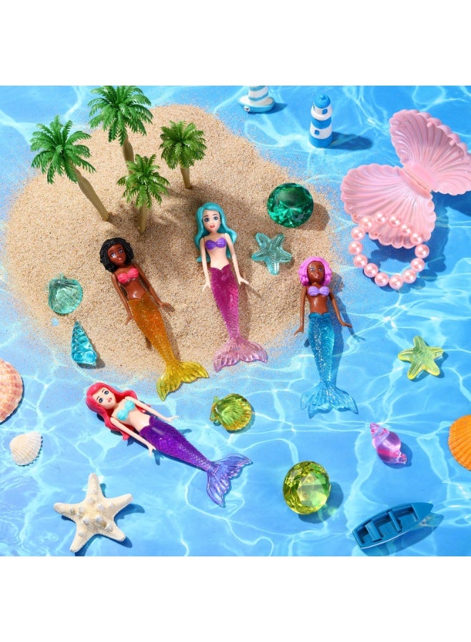 OSHIMA Click to see full view 14 Pcs Mermaid Diving Toys Set for Kids, Swimming Pool Toys with Gemstones & Shell Treasure Chest, Swimming Pool Games Mermaid Dive Bath Toy, Diving Pool Toy for Girls Boys Summer Underwater Gift - Image 4