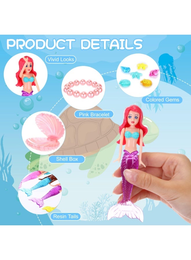 OSHIMA Click to see full view 14 Pcs Mermaid Diving Toys Set for Kids, Swimming Pool Toys with Gemstones & Shell Treasure Chest, Swimming Pool Games Mermaid Dive Bath Toy, Diving Pool Toy for Girls Boys Summer Underwater Gift - Image 3