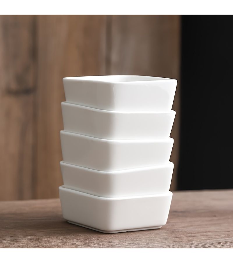 6 Pcs White Ceramic Sauce Dipping Bowls 4oz Mini Rectangular Microwave And Dishwasher Safe Bowls For BBQ Ketchup Soy Sauce Party Snacks Dipping Sauce Dish Kitchen And Dining Essentials - Image 2