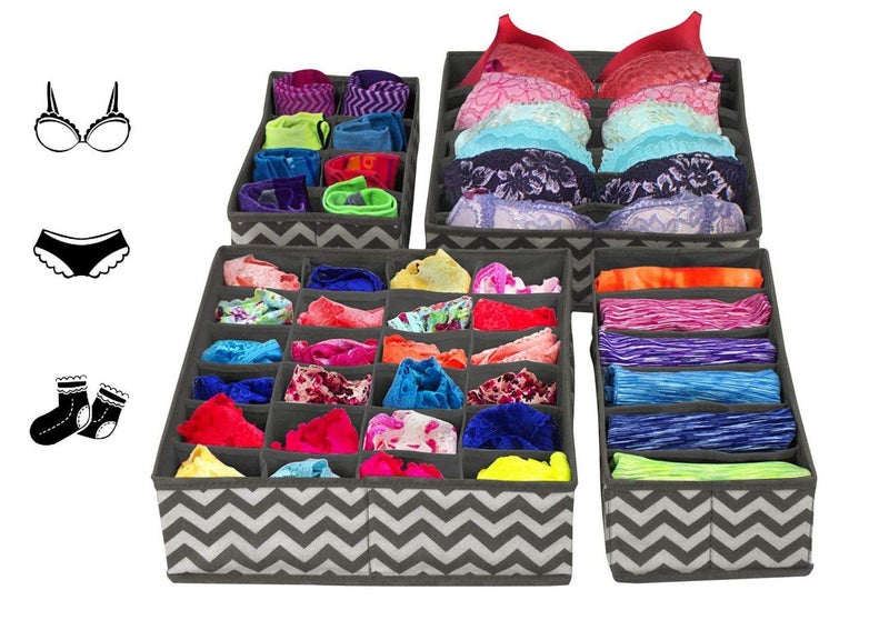 AAGNA AAGNA Drawer Organizer 4 PCS Foldable Cabinet Underwear Storage Box Closet Dresser Divider Basket Bins for Storing Lingerie Bra Socks Clothes Ties and Belt - Image 5
