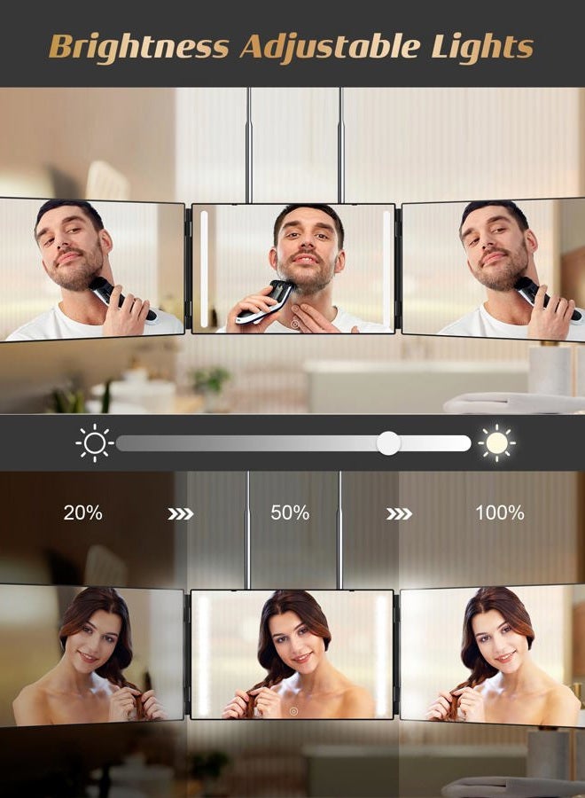 JUSRON 360 Viewing Angle Self Hair Cutting Mirror, Clear Anti-Fog HD Glass (Black with LED with Accessories) - Image 4
