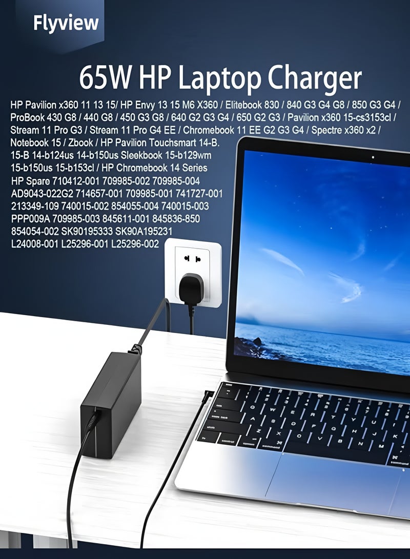 أبلينم شاحن كمبيوتر محمول من HP بقوة 65 واط، محول طاقة 19.5 فولت 3.33 أمبير لأجهزة HP Pavilion x360 11 13 15، وHP EliteBook 840 850 G5، وHP ProBook 430 440 450 455 470 G4 G5 G6 G7 G8، وHP 250 G6 255 G7 710412-001 741727-001 - Image 2