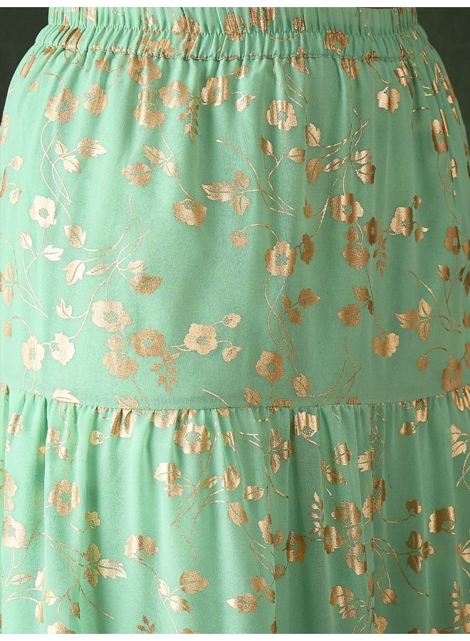 AKS Mint Green Gold Foil Tiered lehenga Choli  - Image 3