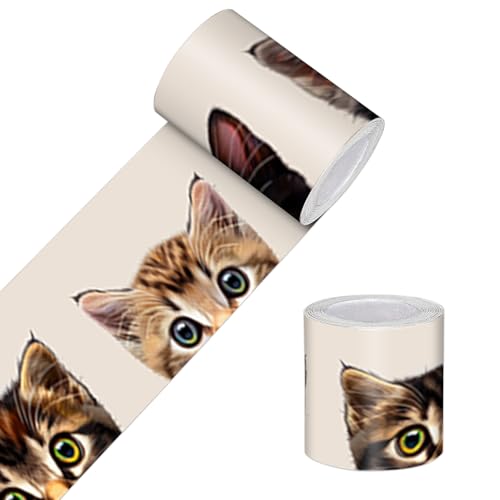 HOMETITUTE Wallpaper Border Peel and Stick Self Adhesive Cat Design Decorative Wall Trim Accent Strip for Bedroom Living Room Kids Room Mirror Frame Hallway 4x196 Inch Animal Cartoon Style Wall Decor - Image 1