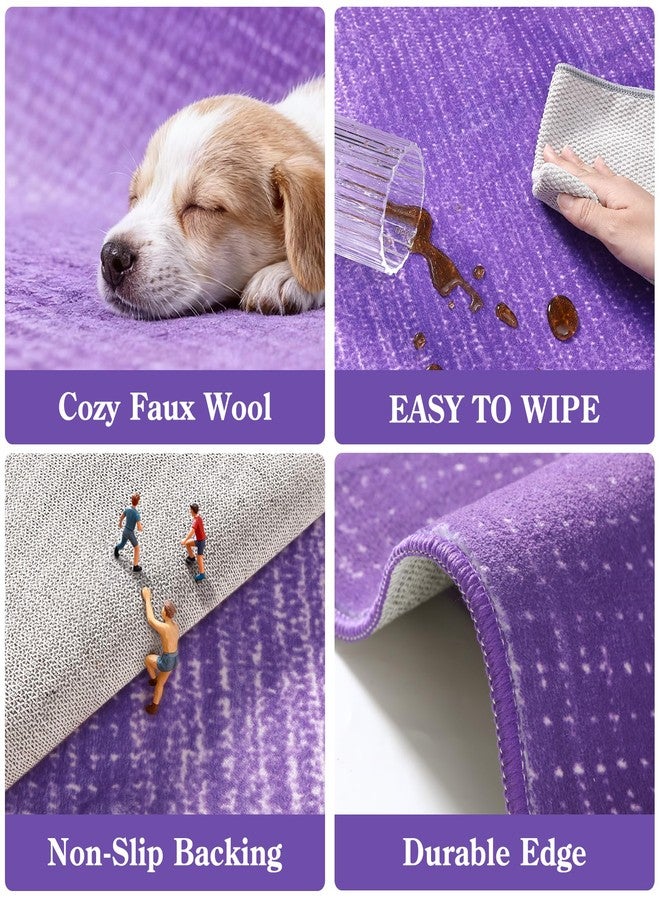 Wonnitar Washable 3x5 Purple Rugs for Bedroom, Modern Non-Slip Soft Nursery Area Rugs, Non-Shedding Ombre Low Pile Bathroom Throw Mat, Floor Carpet for Kitchen Dorm Playroom (Purple, 3'x5') - Image 4