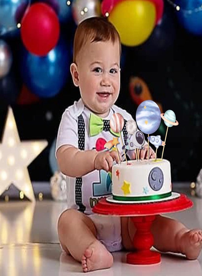 MUWEOL زينة كعكة MUWEOL على شكل فضاء خارجي - ديكورات حفلات بطابع كوكب الفضاء الخارجي، زينة كعكة على شكل رائد فضاء صاروخي، مستلزمات حفلات للأطفال بطابع سفينة فضاء - Image 5