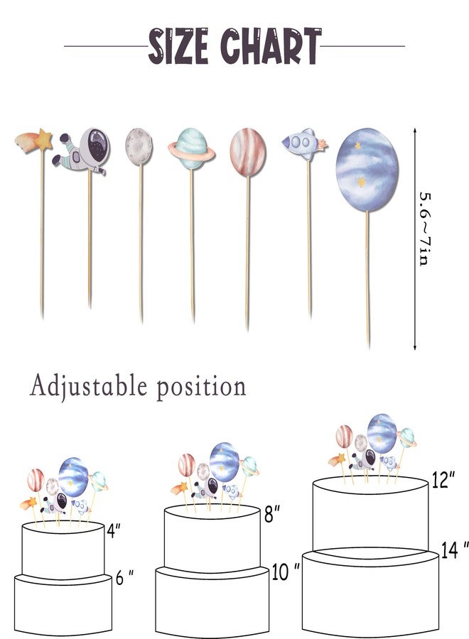 MUWEOL زينة كعكة MUWEOL على شكل فضاء خارجي - ديكورات حفلات بطابع كوكب الفضاء الخارجي، زينة كعكة على شكل رائد فضاء صاروخي، مستلزمات حفلات للأطفال بطابع سفينة فضاء - Image 2