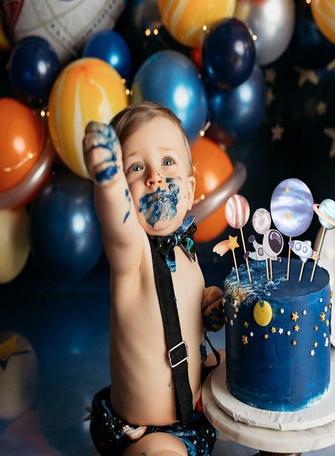 MUWEOL زينة كعكة MUWEOL على شكل فضاء خارجي - ديكورات حفلات بطابع كوكب الفضاء الخارجي، زينة كعكة على شكل رائد فضاء صاروخي، مستلزمات حفلات للأطفال بطابع سفينة فضاء - Image 3