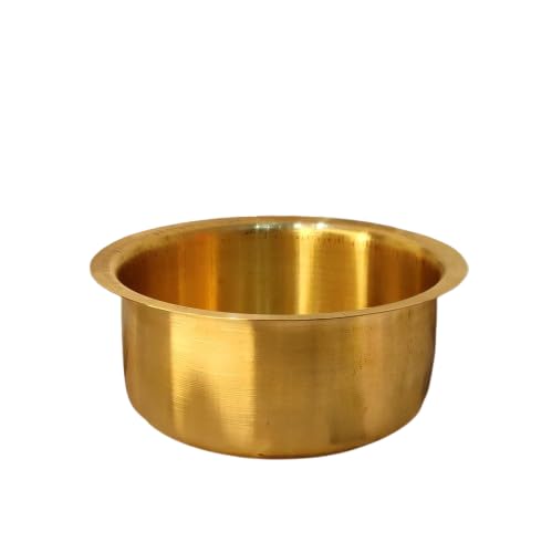 Damurhu Pure Brass Top Tapeli Peetal Kalai Bhagona Brass Patila Kalai Tin Coated Utensil India Utensils Brass Tope patila Cooking, Size -10 (L-1 x W-13 x H-9 cm) Set of - 4 PC - Image 2