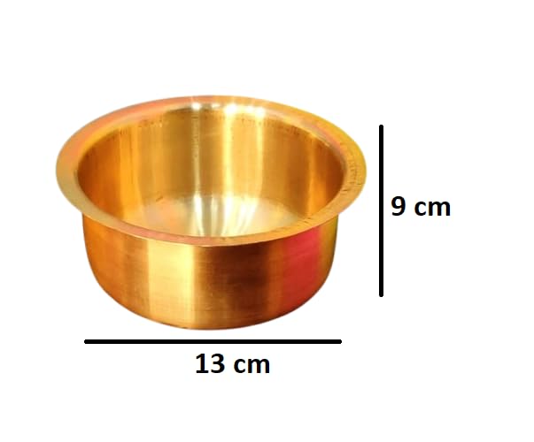 Damurhu Pure Brass Top Tapeli Peetal Kalai Bhagona Brass Patila Kalai Tin Coated Utensil India Utensils Brass Tope patila Cooking, Size -10 (L-1 x W-13 x H-9 cm) Set of - 4 PC - Image 5