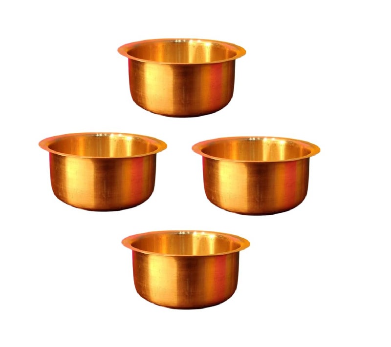 Damurhu Pure Brass Top Tapeli Peetal Kalai Bhagona Brass Patila Kalai Tin Coated Utensil India Utensils Brass Tope patila Cooking, Size -10 (L-1 x W-13 x H-9 cm) Set of - 4 PC - Image 1