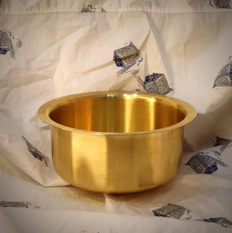 Damurhu Pure Brass Top Tapeli Peetal Kalai Bhagona Brass Patila Kalai Tin Coated Utensil India Utensils Brass Tope patila Cooking, Size -10 (L-1 x W-13 x H-9 cm) Set of - 4 PC - Image 4