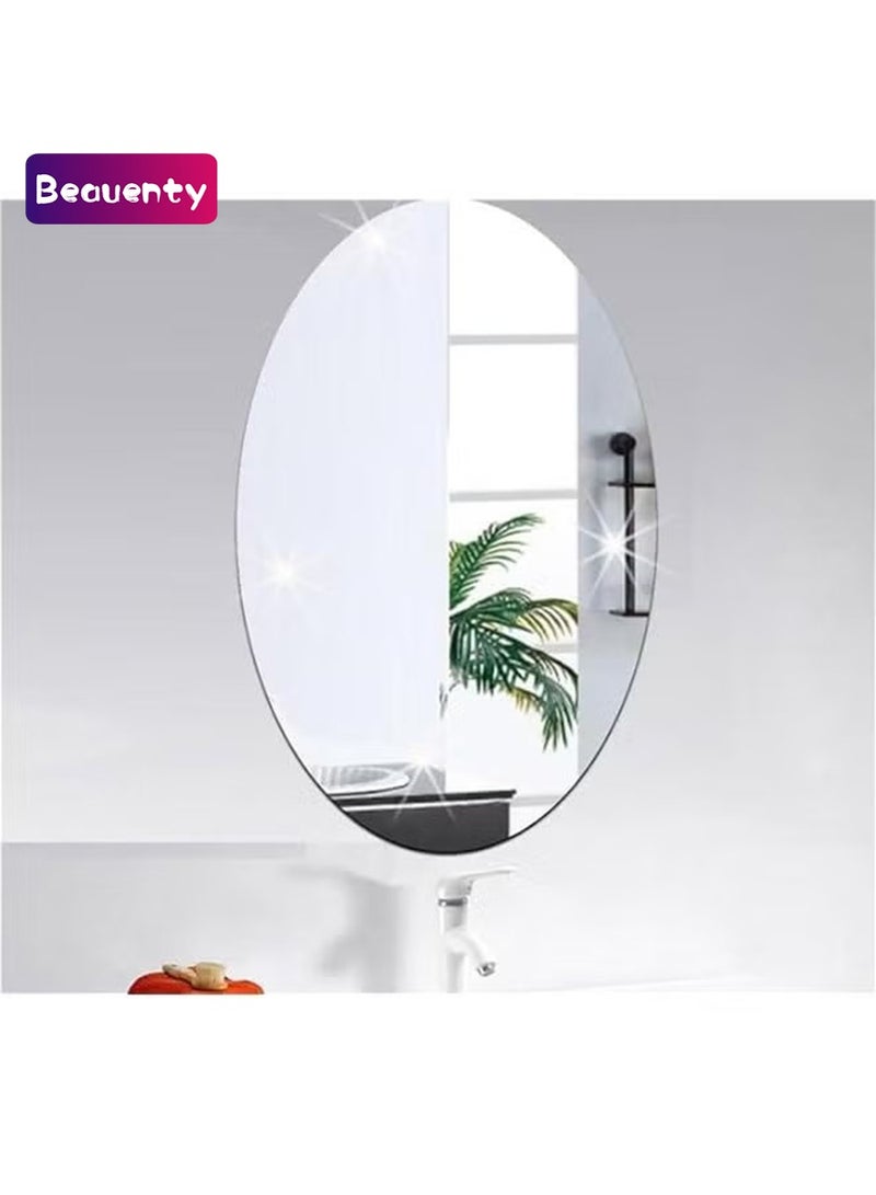 Beauenty Oval Mirror Wall Sticker, Dressing Make-up Mirrors, Removable Acrylic Oval Mirror Wall Decal New Design for Entryway Bedroom Bathroom Living Room (Silver 50x 30cm). - Image 1