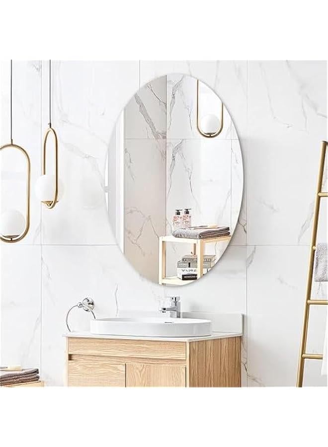 Beauenty Oval Mirror Wall Sticker, Dressing Make-up Mirrors, Removable Acrylic Oval Mirror Wall Decal New Design for Entryway Bedroom Bathroom Living Room (Silver 50x 30cm). - Image 3