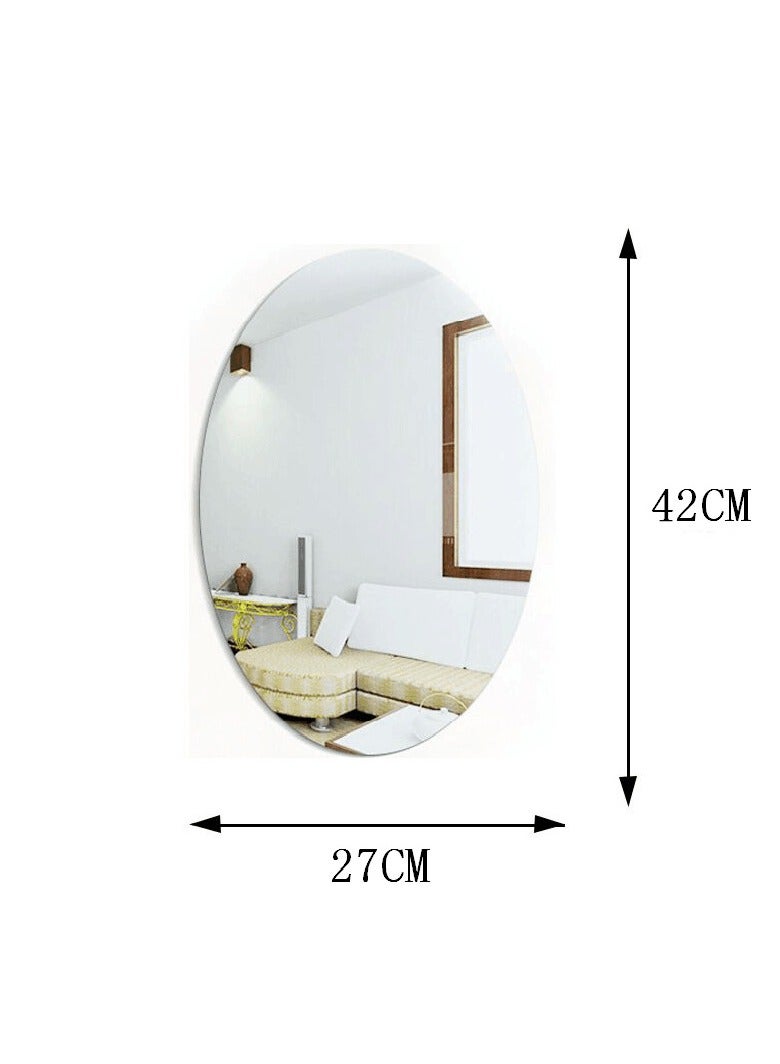 Beauenty Oval Mirror Wall Sticker, Dressing Make-up Mirrors, Removable Acrylic Oval Mirror Wall Decal New Design for Entryway Bedroom Bathroom Living Room (Silver 50x 30cm). - Image 2