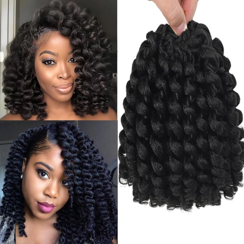 Flagship 5 Packs Jamaican Bounce Crochet Hair 2X Ringlet Wand Curl Crochet Braids 12 inch Synthetic Pre Looped Crochet Hair Extensions Crochet Braiding Hair 80 Roots (#1B) - Image 1