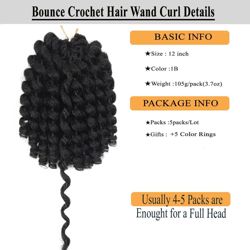 Flagship 5 Packs Jamaican Bounce Crochet Hair 2X Ringlet Wand Curl Crochet Braids 12 inch Synthetic Pre Looped Crochet Hair Extensions Crochet Braiding Hair 80 Roots (#1B) - Image 3