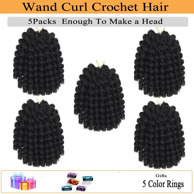 Flagship 5 Packs Jamaican Bounce Crochet Hair 2X Ringlet Wand Curl Crochet Braids 12 inch Synthetic Pre Looped Crochet Hair Extensions Crochet Braiding Hair 80 Roots (#1B) - Image 2
