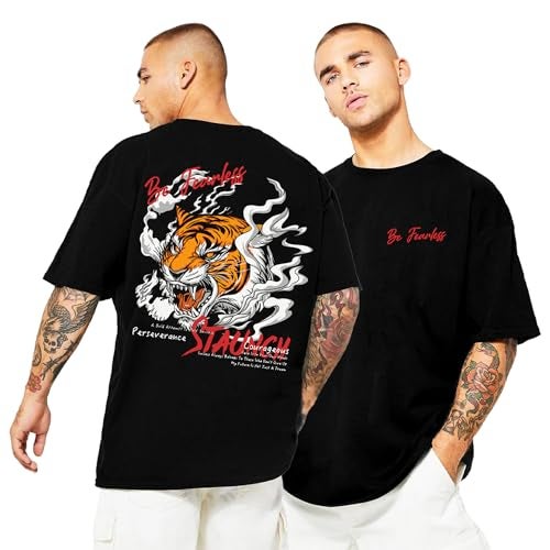 Jump Cuts Black Cotton Blend Slim Fit Crew Neck Graphic Print Casual T-Shirt M - Image 1