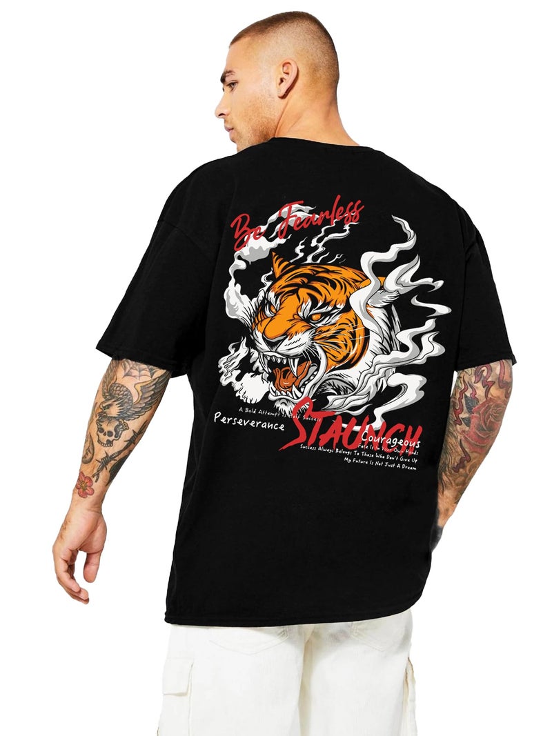 Jump Cuts Black Cotton Blend Slim Fit Crew Neck Graphic Print Casual T-Shirt M - Image 2