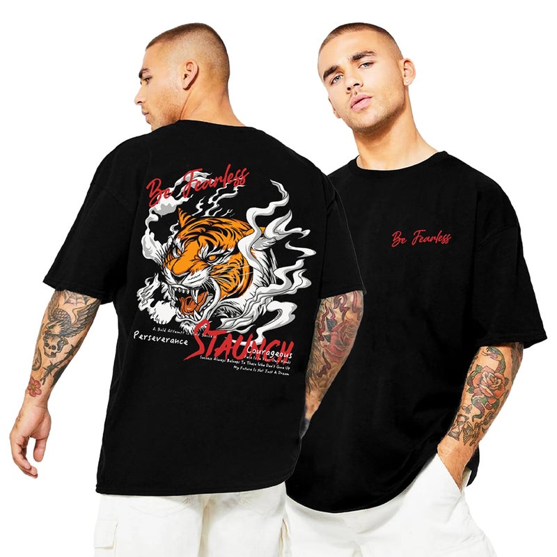 Jump Cuts Black Cotton Blend Slim Fit Crew Neck Graphic Print Casual T-Shirt M - Image 5