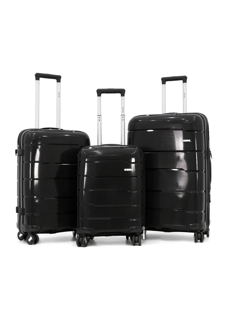 CAPITAL CAPITAL 3-Piece Hard-Side Polypropylene Luggage Set – Lightweight, Durable, Spinner Trolley with TSA Lock,Black (S-20",M-24",L-28")