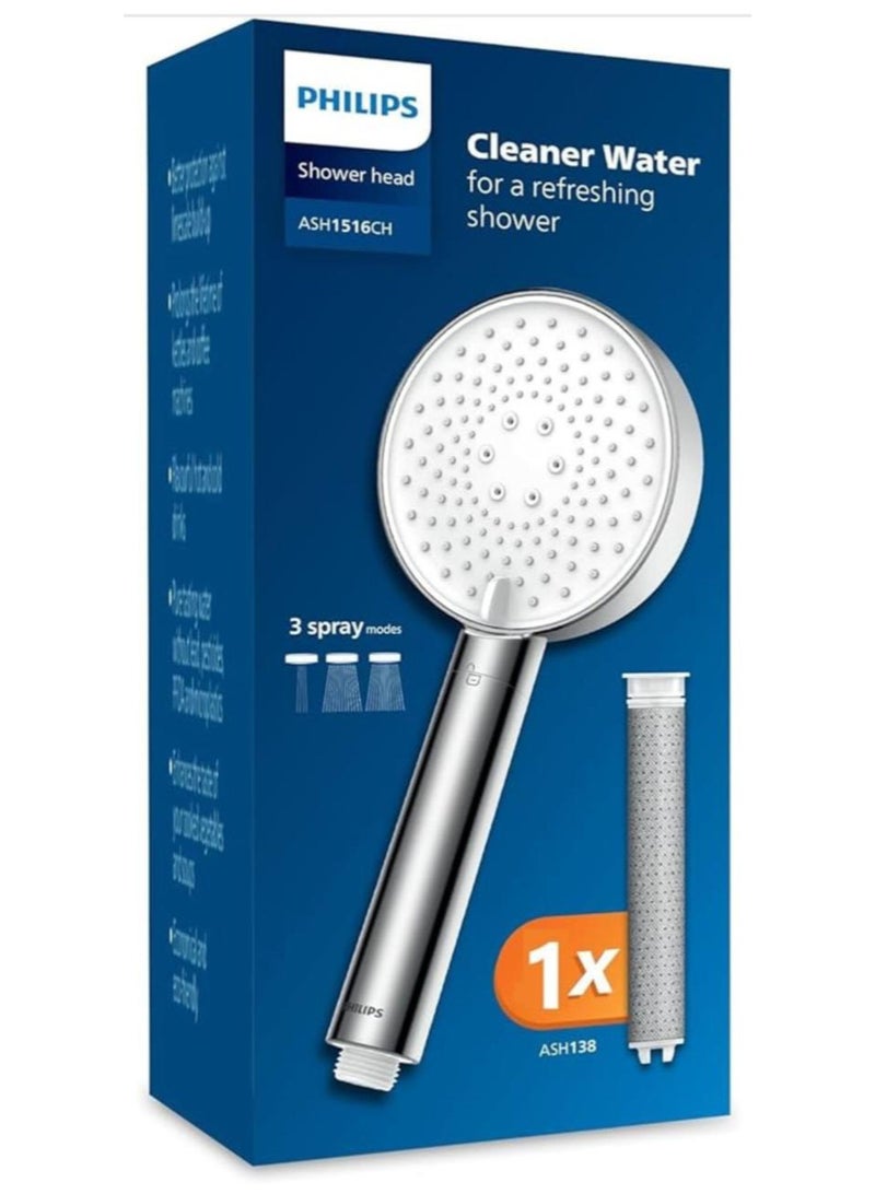 Philips Shower Head with Filter, Effectively Removes Chlorine and Other Large Particles, Three Spray Modes, Pressure Enhancing Design ASH1516CH/10 Chrome - Image 1