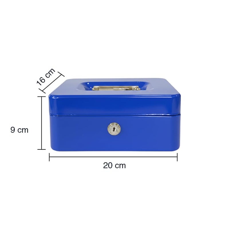 oddpod™ DL Metal Cash Box & Jewelry Safe Locker with Plastic Coin Tray & Key Lock - Medium (Blue) - Image 3