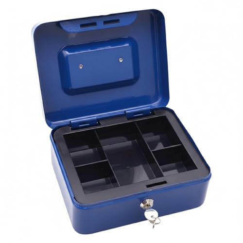 oddpod™ DL Metal Cash Box & Jewelry Safe Locker with Plastic Coin Tray & Key Lock - Medium (Blue) - Image 1