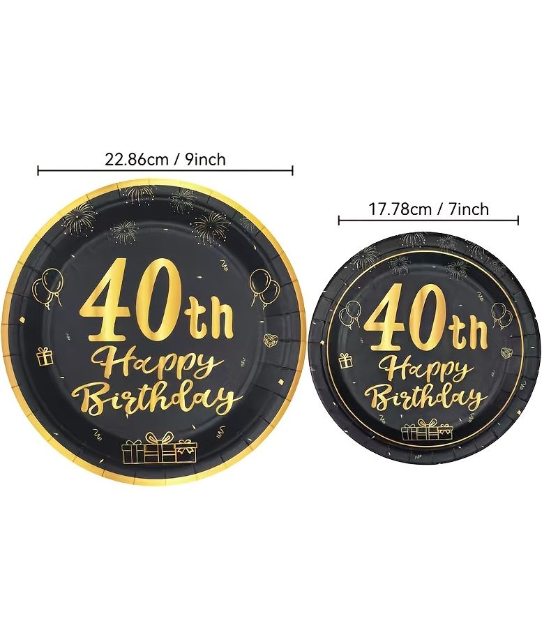 40th Birthday Party Plates 7 Inch 10pcs Black Golden Luxury Design Disposable Thickened Paper Plates Food Grade Material Gold Trim Cake Dessert Tableware For Birthday Anniversary Party - Image 3
