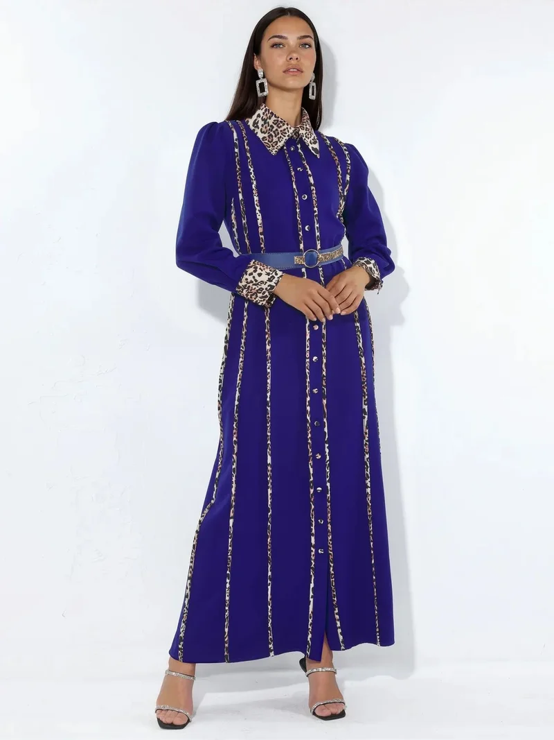 جينيفر Leopard Print Maxi Shirt Dress