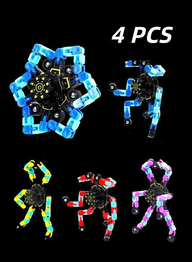 4Pcs Fidget Spinners Glow in The Dark, Fingertip Gyro DIY Deformable Robot Funny Sensory Fidget Toys Decompression Spinner Birthday Gifts Classroom Prizes Party Favors for Kids Adults - Image 1