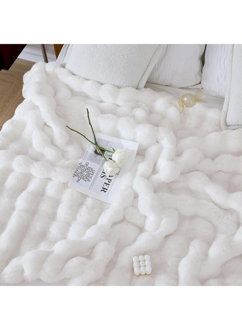 GT-Wheel Luxury Plush Throw Blanket Super Soft Cozy Fuzzy Blanket Faux Rabbit Fur Blanket Lightweight Blanket  - Image 5
