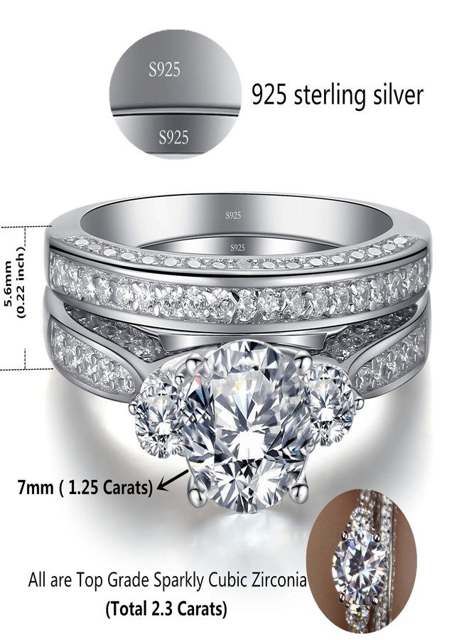 MABELLA His and Hers Wedding Ring Sets 3 Stone Womens Silver CZ Ring Set and Mens Stainless Steel Matching Wedding Band Women's Size 5 Men's Size 10 - Image 2