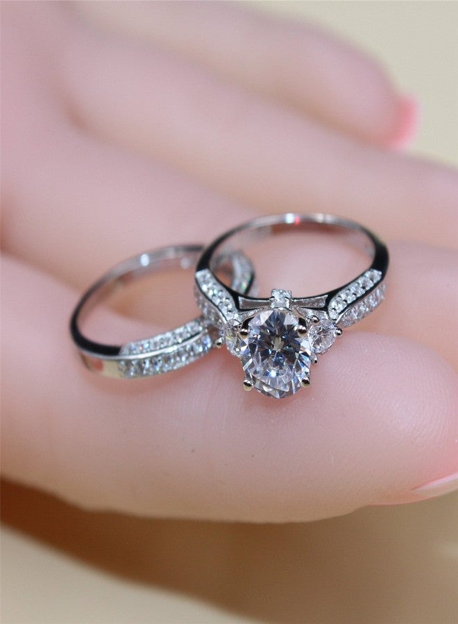 MABELLA His and Hers Wedding Ring Sets 3 Stone Womens Silver CZ Ring Set and Mens Stainless Steel Matching Wedding Band Women's Size 5 Men's Size 10 - Image 5