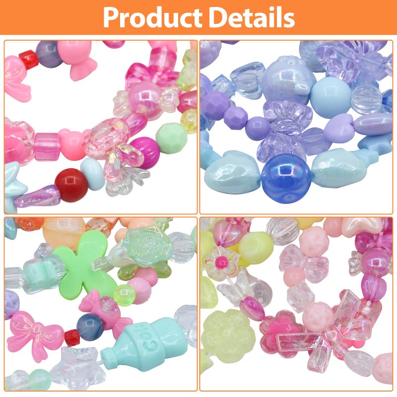 RYKOMO 1250-1400 PCS Acrylic Assorted Beads 12 Candy Colors Flower Sweetheart Butterfly Candy Acrylic Kawaii Aesthetic Bead Assorted Beads for Bracelets DIY Jewelry Making - Image 4