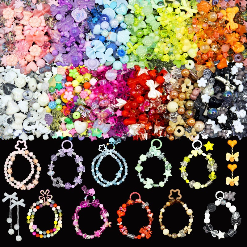 RYKOMO 1250-1400 PCS Acrylic Assorted Beads 12 Candy Colors Flower Sweetheart Butterfly Candy Acrylic Kawaii Aesthetic Bead Assorted Beads for Bracelets DIY Jewelry Making - Image 1