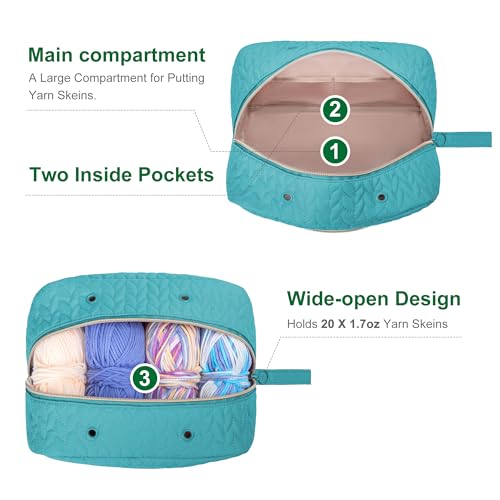 KarSyon Crochet Yarn Bag Knitting Bag Storage for Crocheting Accessories Crochet Hook Case Organizer Gift for Crochet Lovers Teal K3201 - Image 3