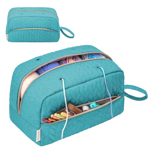 KarSyon Crochet Yarn Bag Knitting Bag Storage for Crocheting Accessories Crochet Hook Case Organizer Gift for Crochet Lovers Teal K3201 - Image 1