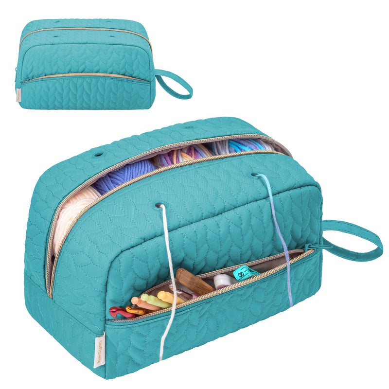 KarSyon Crochet Yarn Bag Knitting Bag Storage for Crocheting Accessories Crochet Hook Case Organizer Gift for Crochet Lovers Teal K3201 - Image 2