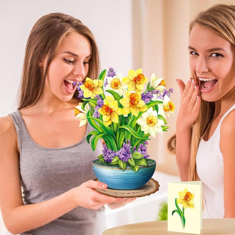 Airpark Pop Up Card Paper Flowers Bouquet, 3D Popup Greeting Cards with Note Card & Envelope, Birthday Cards Birthday Gifts Get Well Cards for Women Mom Wife, 14" Daffodils & Lilacs - Image 5