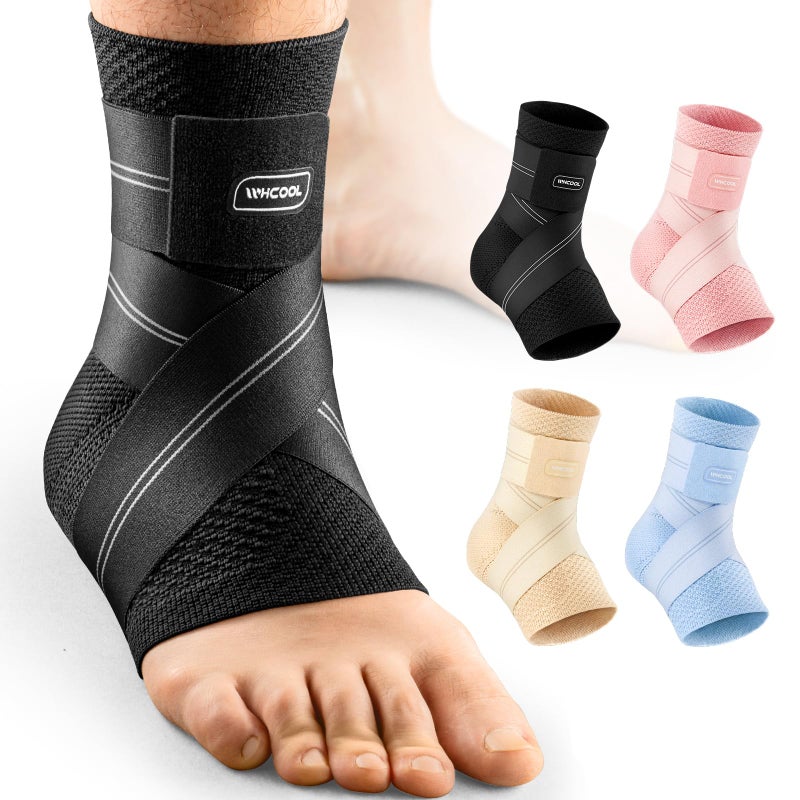 Flat Knitting Ankle Brace For Womenu0026Men, 7-Zone Dynamic Compression Sleeve w/Flex Strap,Foot Support For Sports, Sprained Ankle, Achilles Tendonitis, Plantar Fasciitis Relief(Pack of1)L, Black - Image 1