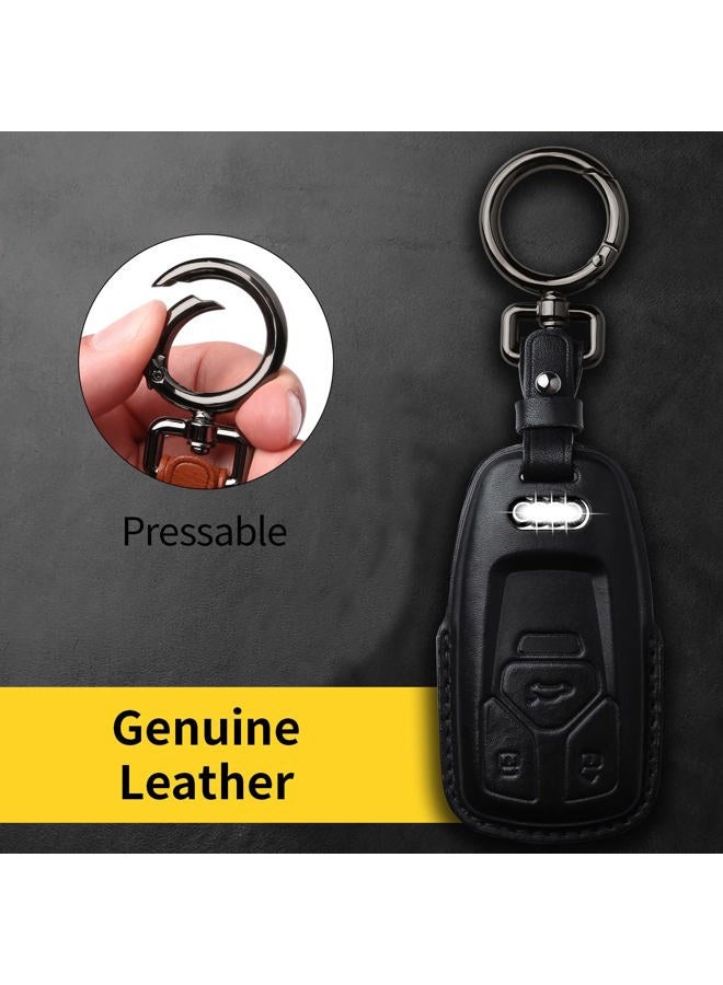 Tukellen for Audi Key Fob Cover Genuine Leather With Keychain,Leather Key Case Protector Compatible Audi A4 Q7 Q5 TT A3 A6 SQ5 R8 S5 smart key-Black - Image 4