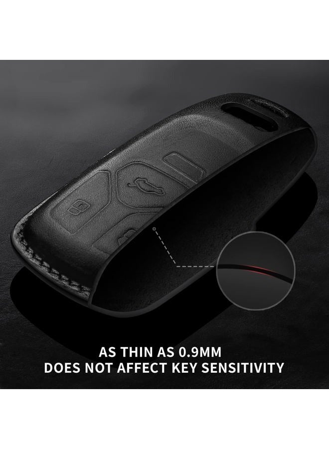 Tukellen for Audi Key Fob Cover Genuine Leather With Keychain,Leather Key Case Protector Compatible Audi A4 Q7 Q5 TT A3 A6 SQ5 R8 S5 smart key-Black - Image 3
