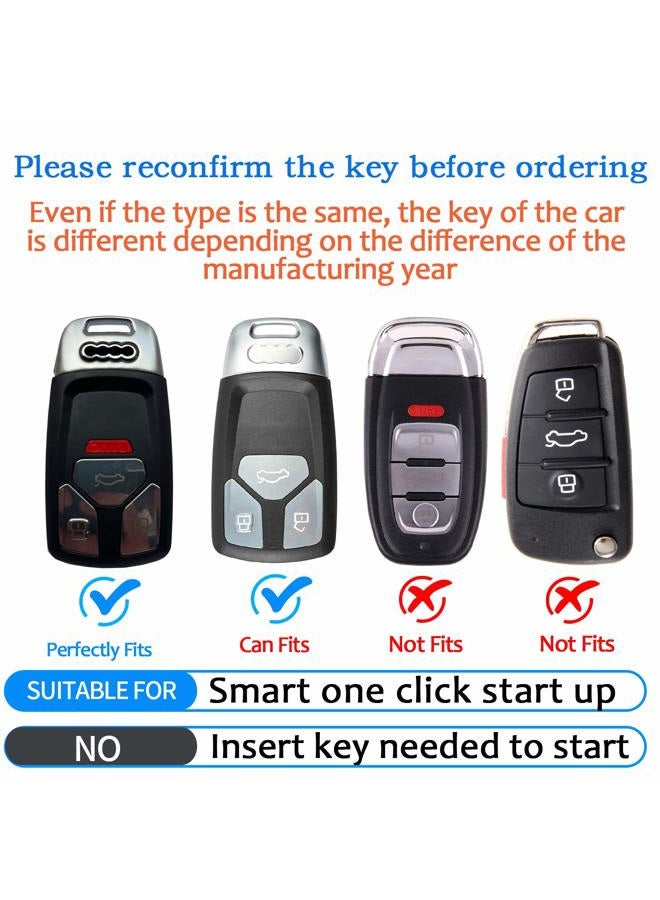 Tukellen for Audi Key Fob Cover Genuine Leather With Keychain,Leather Key Case Protector Compatible Audi A4 Q7 Q5 TT A3 A6 SQ5 R8 S5 smart key-Black - Image 2