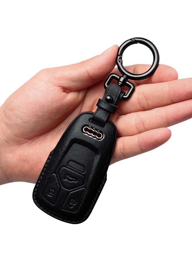 Tukellen for Audi Key Fob Cover Genuine Leather With Keychain,Leather Key Case Protector Compatible Audi A4 Q7 Q5 TT A3 A6 SQ5 R8 S5 smart key-Black - Image 1